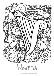 Colouring to customise Mandala Clover Ireland St Patrick's Day Harp Celtic
