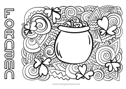 Färgläggningssida att anpassa Magisk kittel Mandala Klee Irland Sankt Patriks fest Leprechaun Keltisk