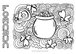 Farvelægningssiden tilpasning Magisk gryde Mandala Kløver Irland Sankt Patricks Dag Leprechaun Keltisk