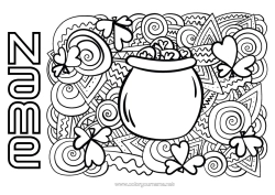Free colouring Magic cauldron Mandala Clover Ireland St Patrick's Day Leprechaun Celtic