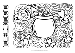 Desen liber de colorat Cazan magic Mandala Trifoi Irlanda Sărbătoarea Sfântului Patrick Leprechaun Celtic