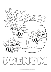Coloriage à personnaliser Printemps Animal Abeille Insectes Ruche