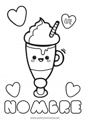 Colorear gratis Lindo Kawaii Café Bebidas Golosinas Helado