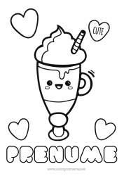 Pagină de colorat personalizată Drăguț Drăguț Cafenea Băutură Dulciuri, bunătăți Înghețată