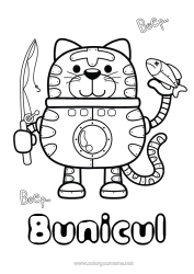Pagină de colorat gratuită Robot Pisică Pește Animal Câini și pisici
