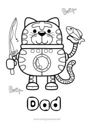 Free colouring Robot Cat Fishing Animal Dogs and cats