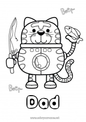 Child coloring page Robot Cat Fishing Animal Dog and cat