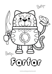 Gratis färgläggning Robot Katt Fiske Djur Hundar och katter
