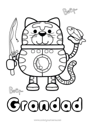 Free colouring Robot Cat Fishing Animal Dogs and cats