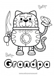 Child coloring page Robot Cat Fishing Animal Dog and cat