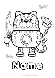 Colouring to customise Robot Cat Fishing Animal Dogs And Cats