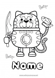 Free coloring Robot Cat Fishing Animal Dog and cat