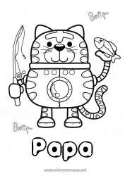 Coloriage enfant Robot Chat Pêche Animal Chiens et chats