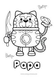 Colorear gratis Robot Cat Pesca Animales Perros y gatos