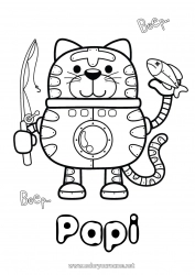 Coloriage enfant Robot Chat Pêche Animal Chiens et chats