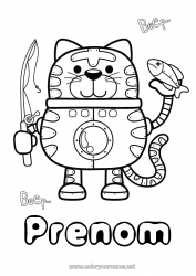 Coloriage gratuit Robot Chat Pêche Animal Chiens et chats