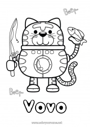 Página de desenho infantil Robô Gato Pesca Animal Cães e gatos