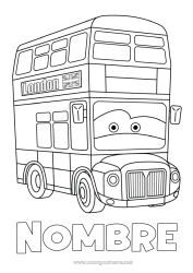 Colorear gratis Vehículos Londres Reino Unido Autobús, autocar País Transporte público terrestre Cartoon Vehículos con personajes