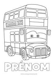 Coloriage gratuit Véhicules Londres Royaume-Uni Bus, car Pays Transport en commun terrestres Cartoon Véhicules personnages