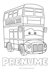 Pagină de colorat personalizată Vehicule Londra Regatul Unit Autobuz, microbuz Țară Transport public terestru Desen animat Vehicule personaje