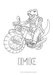 Kolorowanka za darmo Dinozaury Pojazdy Zwierzę Motocykl Pojazdy dwuśladowe