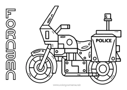 Färgläggningssida att anpassa Fordon Motorcykel Polis Lätta målarbilder Polisbilar Tvåhjuliga fordon Räddnings- och nödsituationfordon Säkerhetsyrken