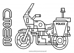 Free coloring Vehicles Motorbike Police Easy coloring pages Police vehicles Two-wheeled vehicles Rescue and Emergency Vehicles Security Professions