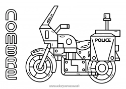 Colorear gratis Vehículos Moto Policía Dibujos fáciles para colorear Vehículos de policía Vehículos de dos ruedas Vehículos de rescate y emergencia Profesiones de Seguridad