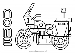 Colorazione gratuita Moto Polizia Disegni da colorare facili Veicoli della polizia Veicoli a due ruote Veicoli di soccorso e di emergenza Mestieri della Sicurezza