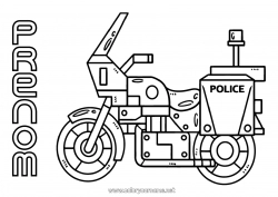 Coloriage gratuit Moto Police Coloriages faciles Véhicules de police Véhicules à deux roues Véhicules de secours et d'urgence Métiers de la Sécurité