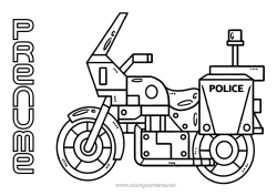 Pagină de colorat personalizată Vehicule Motocicletă Politie Desene de colorat ușoare Vehicule de poliție Vehicule cu două roți Vehicule de salvare și urgență Meserii în domeniul securității
