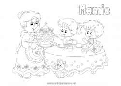 Coloriage enfant Gâteau Mamie Bonne fête Enfant