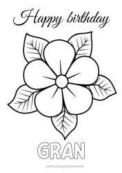 Free colouring Flowers Mum Grandma Happy birthday Easy colouring pages Hibiscus