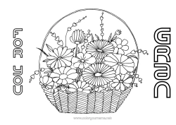 Free colouring Flowers Birthday Mum Grandma Happy birthday Basket
