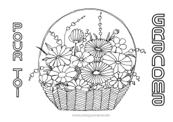 Free coloring Flowers Birthday Mum Grandma Happy feast day ! Basket