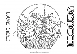 Child coloring page Flowers Birthday Mum Grandma Happy feast day ! Basket