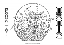 Coloriage enfant Fleurs Anniversaire Maman Mamie Bonne fête Panier