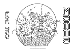 Fargeleggingssiden for barn Blomster Bursdag Mamma Bestemor God fest! Kurv