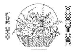 Färgläggningssida för barn Blommor Födelsedag Mamma Mormor Grattis på födelsedagen Korg