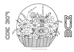 Free colouring Flowers Birthday Mum Grandma Happy birthday Basket