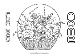 Página de desenho infantil Flores Aniversário Mamãe Vovó Feliz Aniversário Cesta