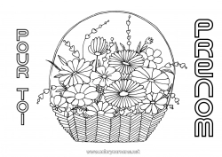 Coloriage gratuit Fleurs Anniversaire Maman Mamie Bonne fête Panier