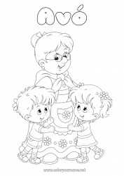 Página de desenho infantil Vovó Feliz Aniversário Menina Menino Abraço