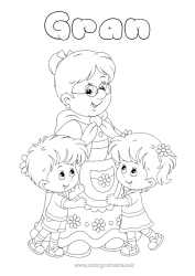 Free colouring Grandma Happy birthday Girl Boy Hug