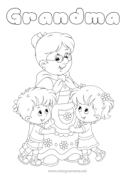 Free coloring Grandma Happy feast day ! Girl Boy Hug