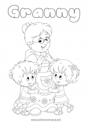 Child coloring page Grandma Happy feast day ! Girl Boy Hug
