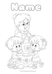 Free colouring Grandma Happy birthday Girl Boy Hug
