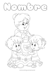 Niño página para colorear Abuela Feliz día de fiesta Chica Chico Abrazo