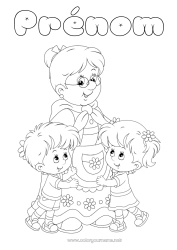 Dessin gratuit Mamie Bonne fête Fille Garçon Câlin