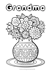 Free coloring Flowers Happy feast day ! Spring Vase